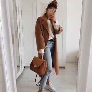Brown peacoat long trench jacket classic coat